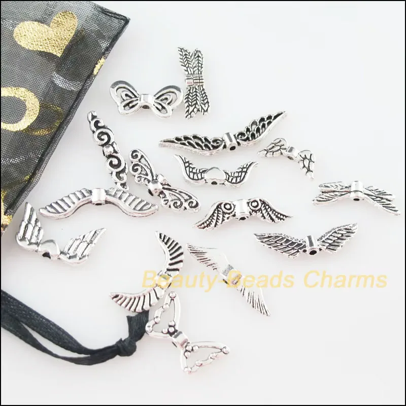 30Pcs Mixed Tibetan Silver Color Wings Charms Pendants For Jewelry Craft DIY