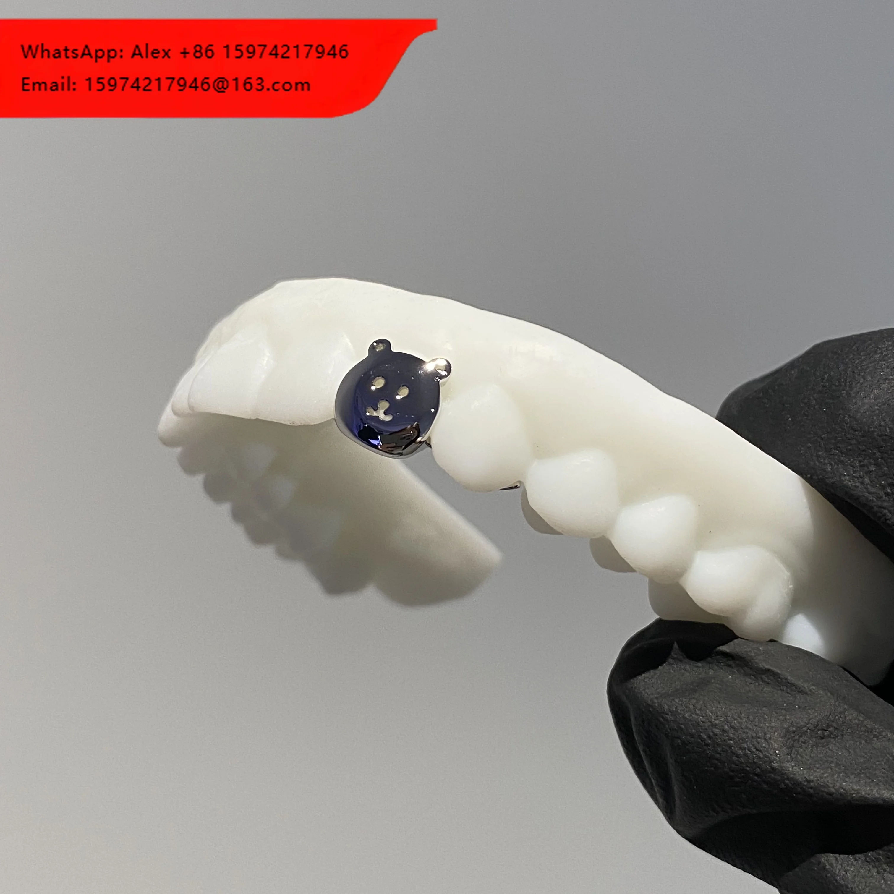 Custom Bear Plain 925 Silver Teeth Grillz Hand Out Grill Jewelry