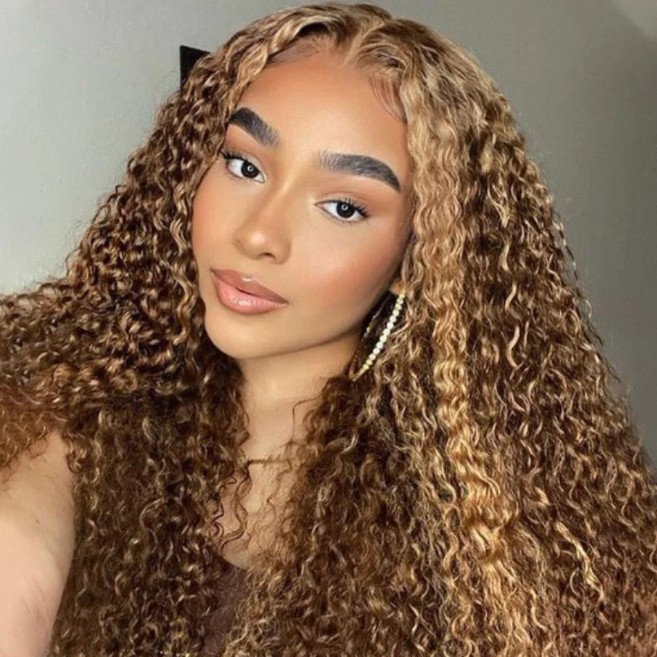 

Unice Hair Honey Blonde Highlights Jerry Curly Glueless 13x4 Pre Everything Frontal Wig Human Hair Wigs Pre-Pluck For Women