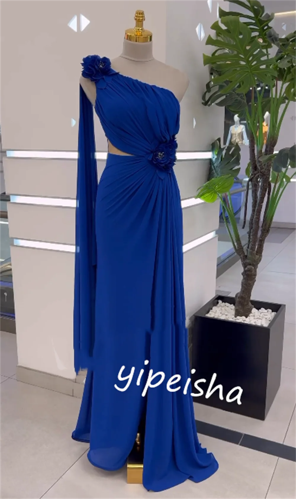 Jersey Flower Graduation Straight One-shoulder Bespoke Occasion Gown Long Dresses