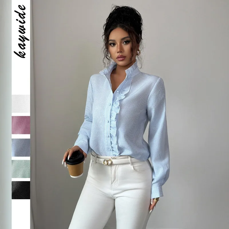 

European American Elegant High-end Style Summer Long-sleeved Women's Button-down Shirts for Women Spring Summer Blouses