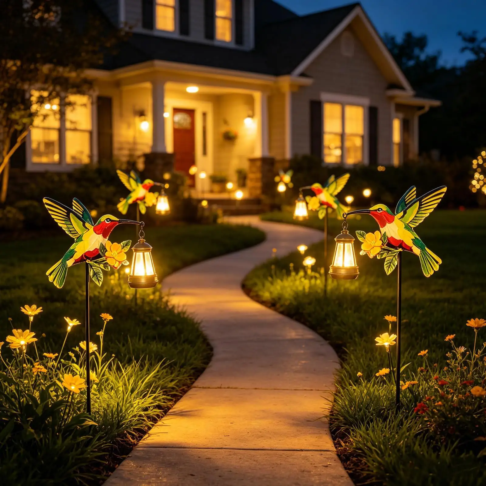 

Solar Path Lights Yard Hummingbird Lantern Courtyard Solar Lights For Outdoor Patio Backyard Porch Lawn Walkway Pathway