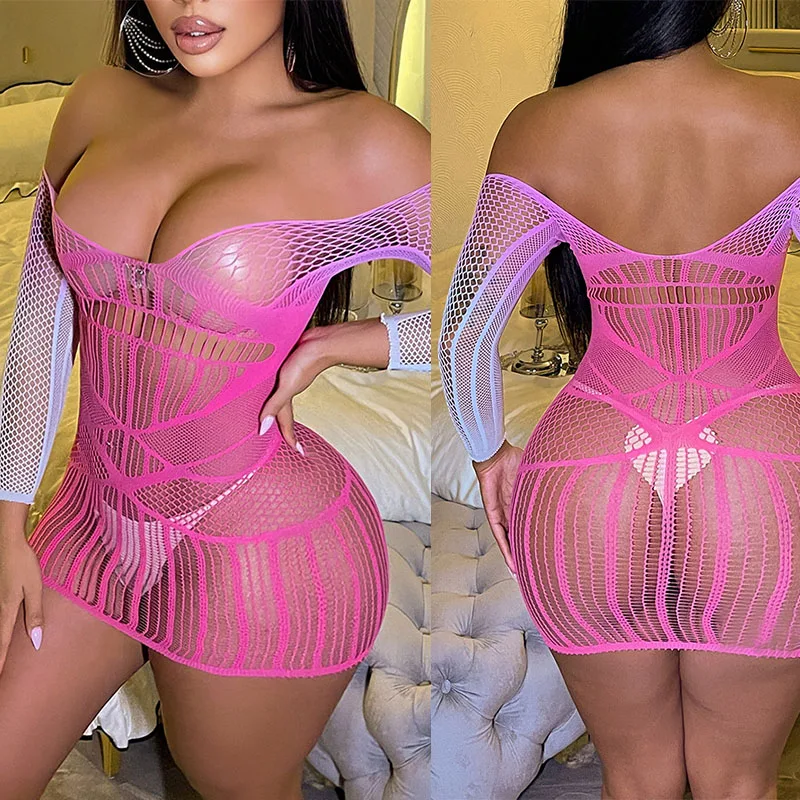 

Fashion Sexy Gradient Color Bodycon Dress Women Sexy Lingerie Fishnet Bodysuit Lace Underwear Romance Sexy Set Erotic Outfits