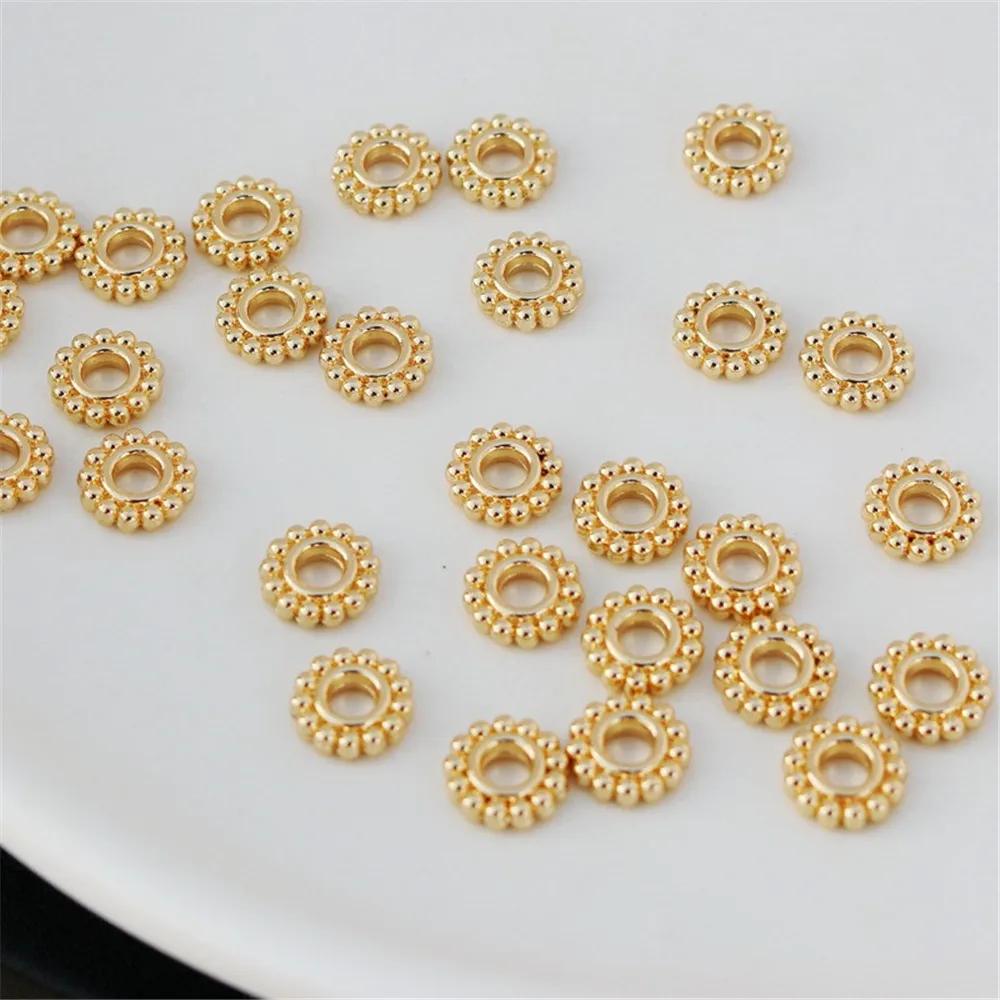 Snowflake Spacer Bead String, 14K Gold Color, 8mm, Large Hole, Bracelet, Necklace, Earring Accessories, DIY Handmade Gasket