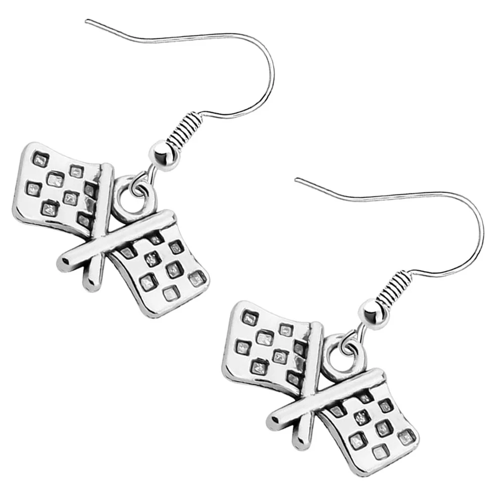 Racing Flag Earrings Checkered Charm Decorative Competition Race for Women Pendant Off-road