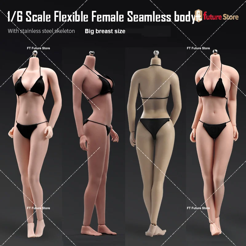 AB001 1/6 Female Seamless Body Detachable Feet with Physiological Details 12'' Steel Skeleton Flexible Big Breast Action Figure