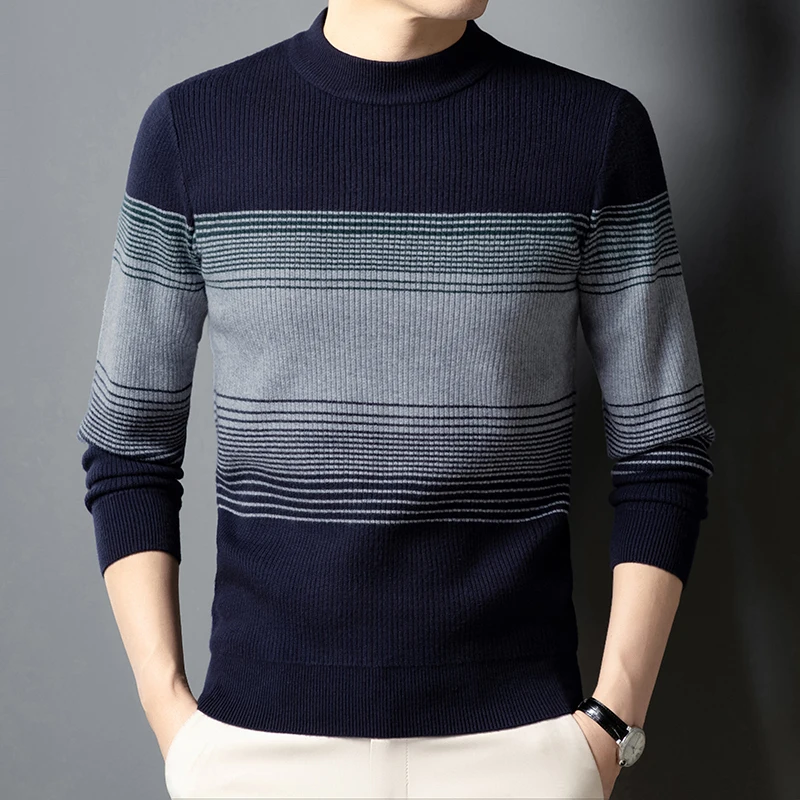 Maglione lavorato a maglia girocollo per uomo a righe classico casual elastico invernale pullover morbido e confortevole di alta qualità Sueters De Hombre