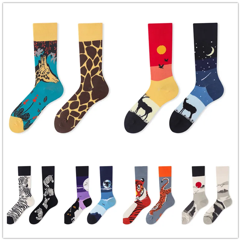 Trendy Couple Socks Cartoon AB Tide Socks Outdoor Sports Long Tube Cotton Socks Creative Men and Women Socks for 4 Seasons