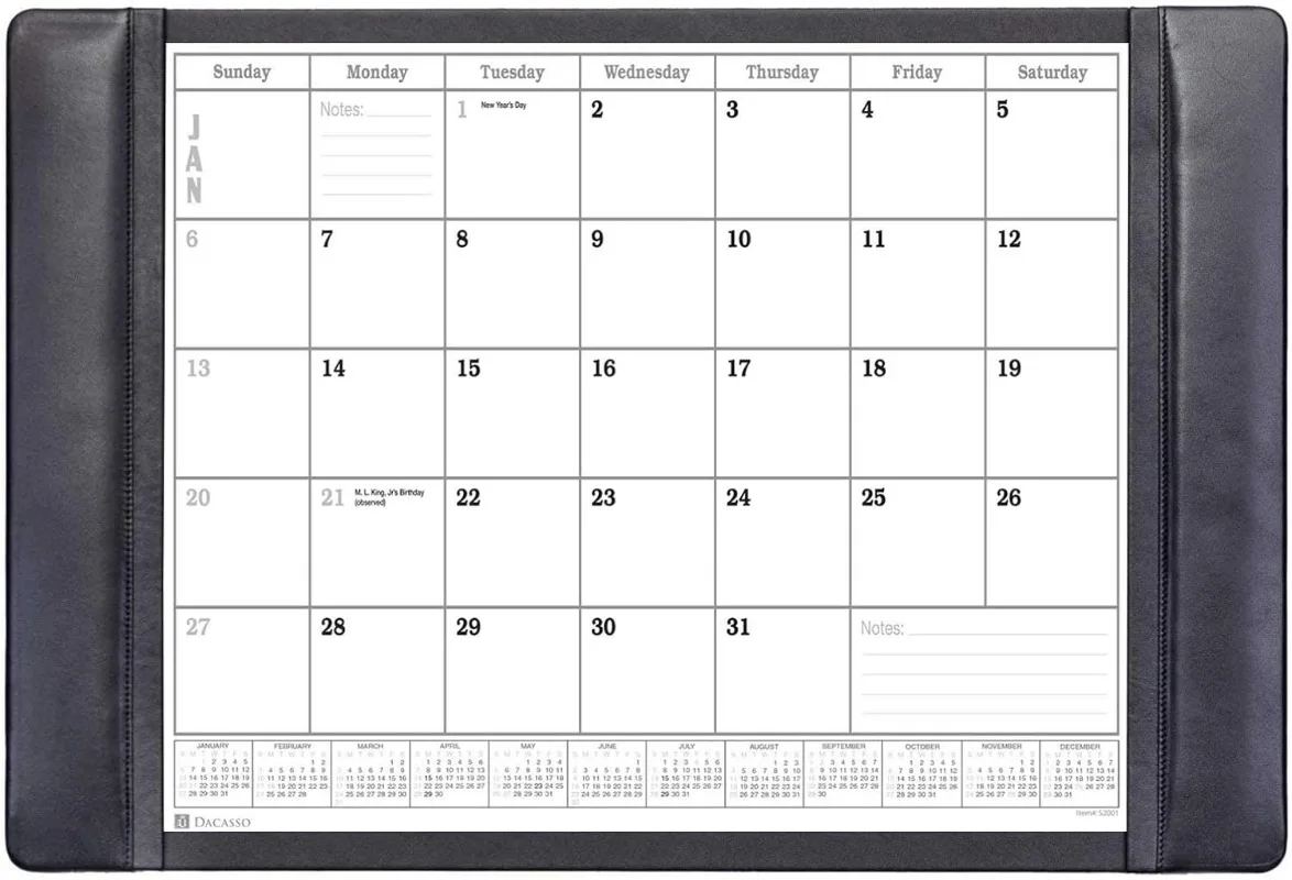 

Leather Desk Calendar pad, 25.5 x 17.25, Black