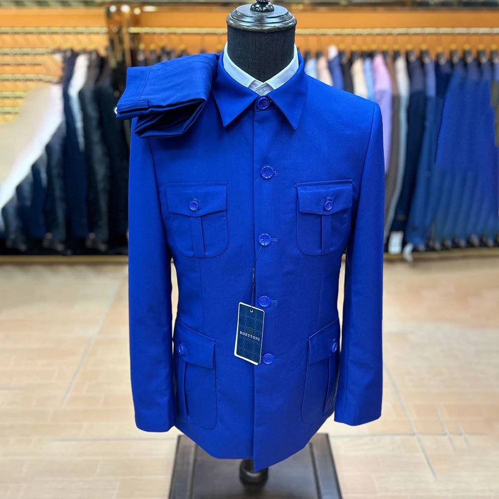 

High Quality Men's Suits Elegant Single Breasted Stand Lapel Slim Fit 2 Piece Jacket Pants Full Sets Fashion Bespoke Clothing