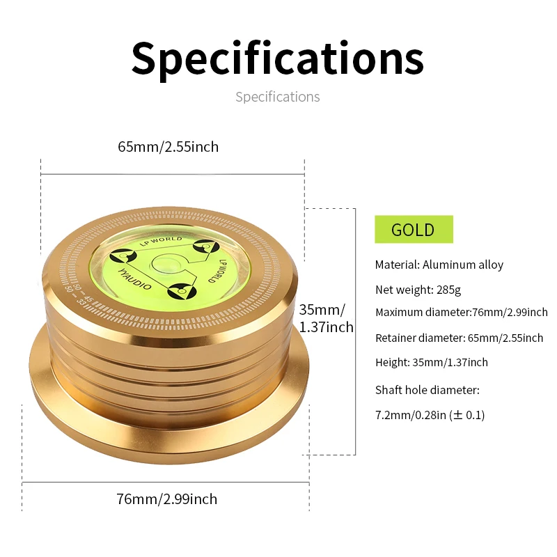 YYAUDIO Premium LP-platenspelerstabilisator - gelegeerd staal, 50 Hz compatibiliteit - Verbeter uw luisterervaring van vinyl