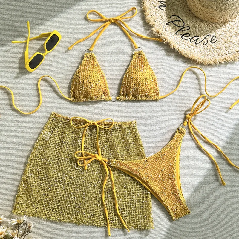 

Сетчатые сексуальные бикини, женские купальники, женские купальники из трех предметов, пляжная одежда для купания, купальные костюмы, бразильский комплект бикини, купальщица в бассейне