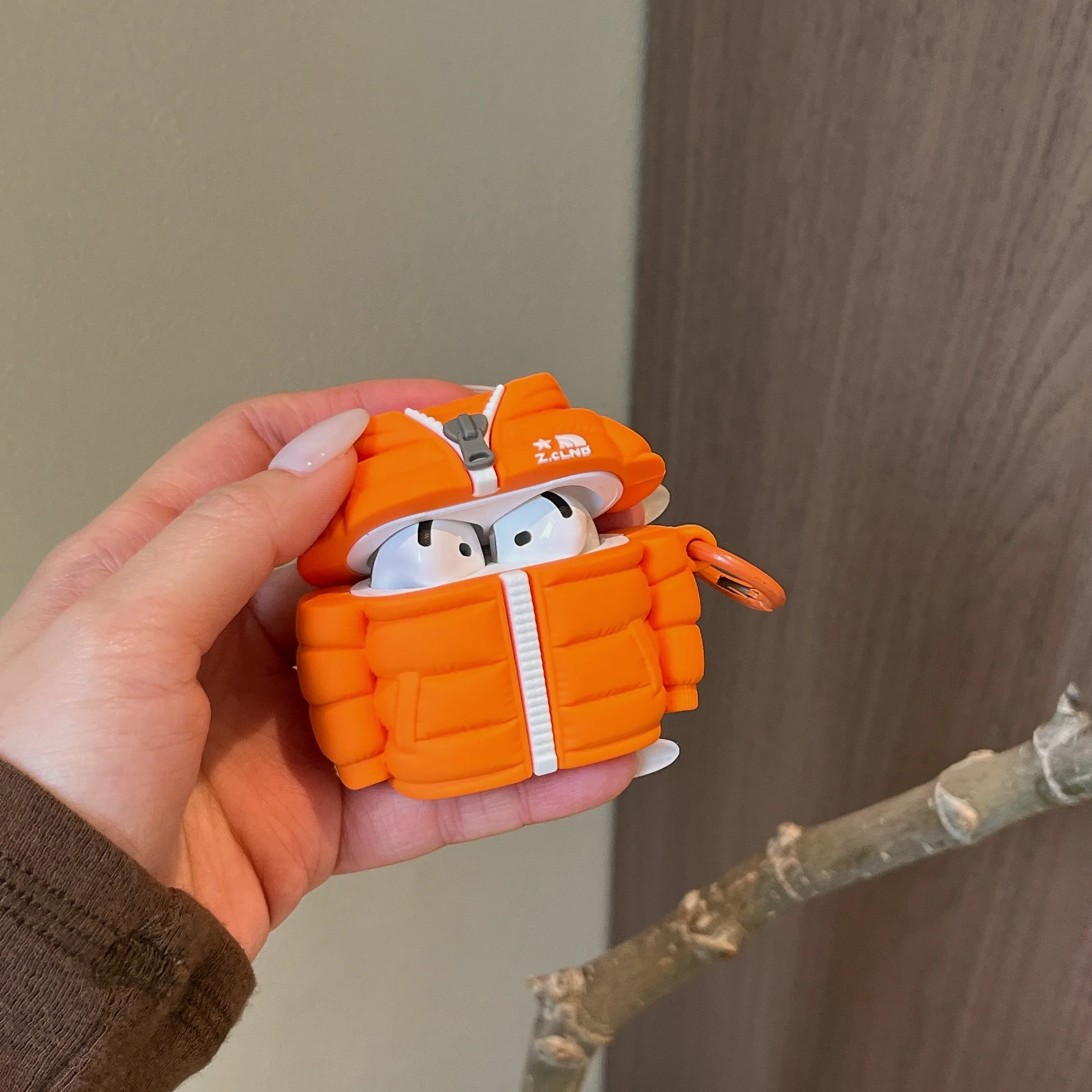 سترة دافئة للأسفل ضوء النجوم برتقالي بني حافظة سماعة الرأس سيليكون إبداعي مضاد للسقوط مناسبة لأجهزة AirPods1 2 3 4 Pro2 Pro3