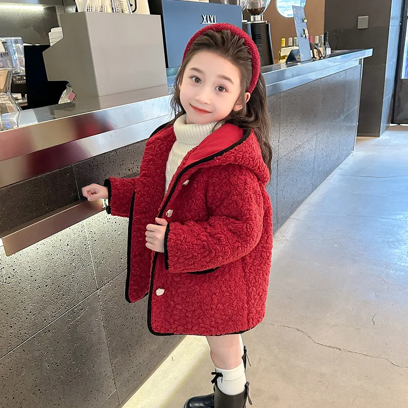

Girls' hooded thick coat autumn/winter 2025 new children's Korean version fashionable little girls' casual cardigan top