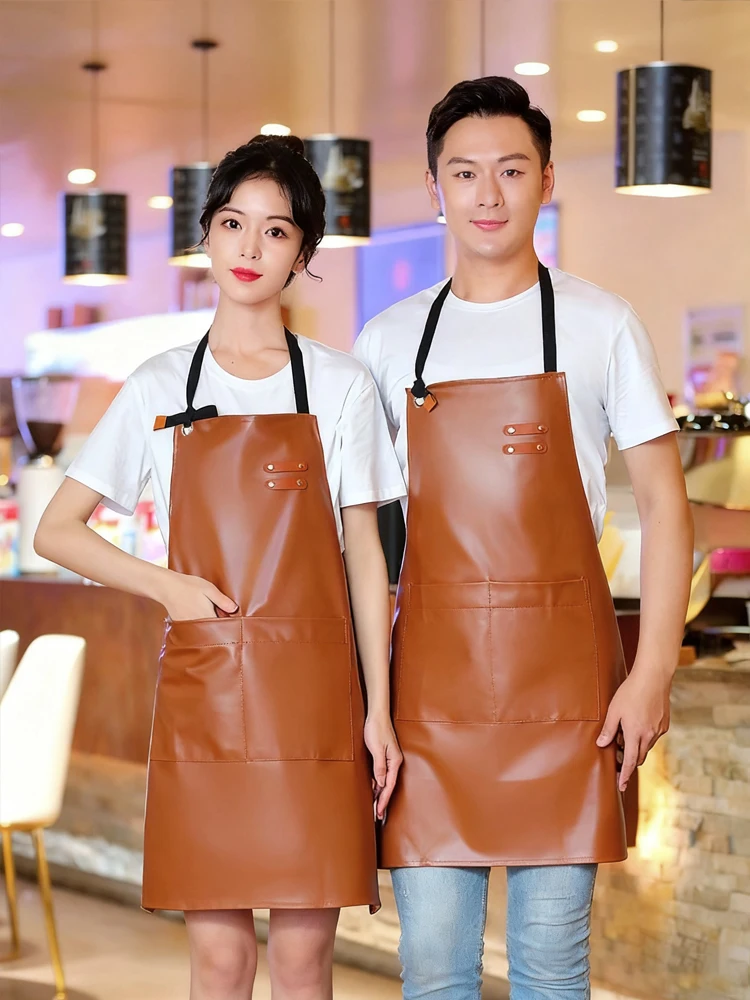 

Профессиональный маслостойкий фартук шеф-повара из натуральной искусственной кожи с петлей для шеи, водонепроницаемый и простой в уходе для профессионального использования на кухне и столовой