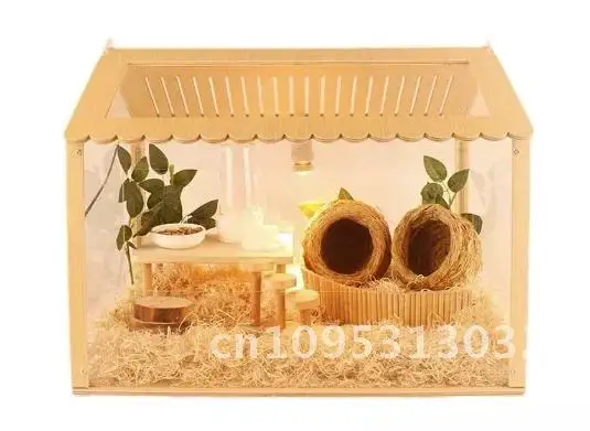 

Natural Wood Hamster Cage Wooden Hamster Houses Syrian With Acrylic Chinchillas Hamster, Gerbil, For