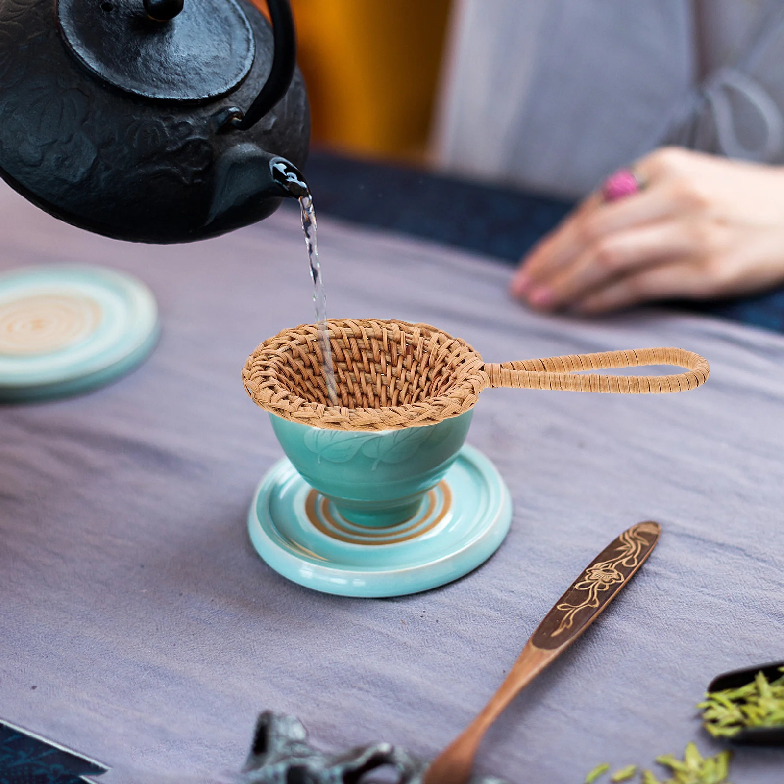 

Strainer Filter Rattan Woven Handheld Fine Mesh Loose Leaf Tea Infuser Natural Style Kitchen Tea Tool Portable Brewing