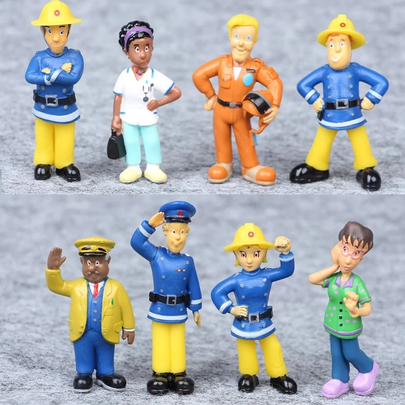 12Pcs/set Fireman Sam Cartoon Anime Fire Fighting Figure Model PVC Doll Toys Boy Girl Toy For Kids Birthday Xmas Gift