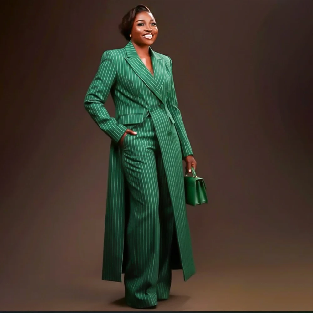 

Дизайнерские женские костюмы в полоску: элегантный двубортный удлиненный пиджак, модные комплекты-абайи, высококачественные костюмы из 2 предметов (пиджак и брюки)