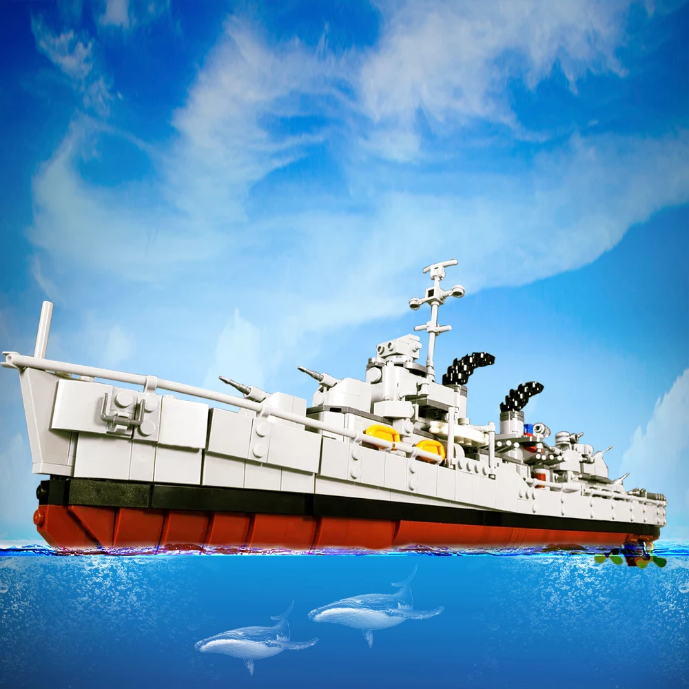 Gobricks MOC WW2 US.Military Bismarck Battleship Cruiser Building Blocks Model Military Battleship Cruiser Bricks Toys Kids Gift