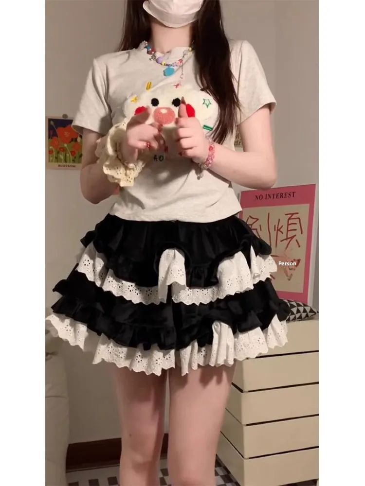 Bla encaje empalme pastel dobladillo ort falda mujer verano Y2K picante cintura alta adelgazamiento Anti-luz f falda viaje Sle