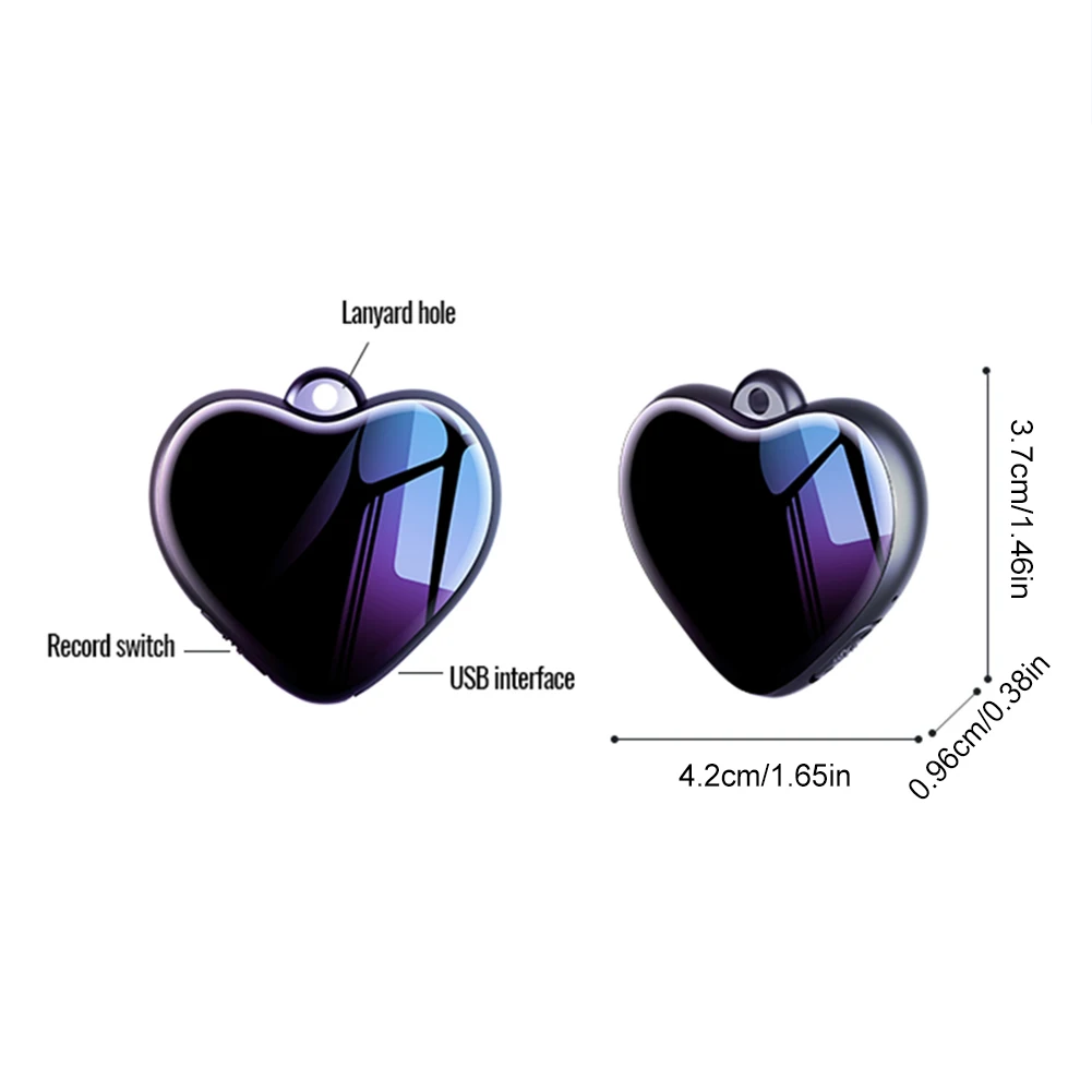 เครื่องบันทึกเสียงที่เปิดใช้งานด้วยเสียงรูปหัวใจเครื่องเล่นเสียงขนาดเล็กพร้อมหูฟังจี้บันทึกไมโครสําหรับการบรรยายการประชุมสัมภาษณ์
