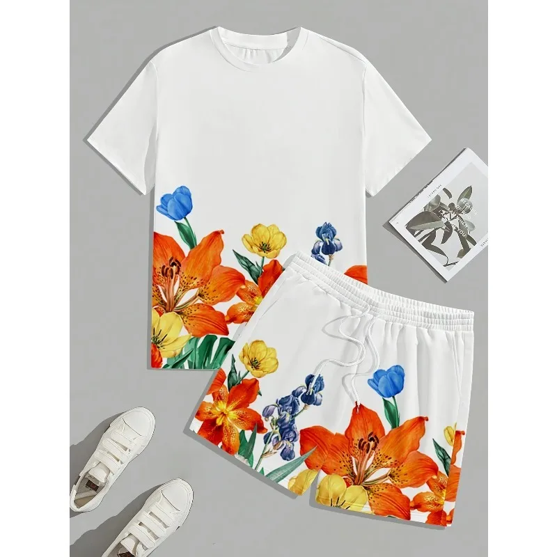 

2025 Summer Men's Casual Sportswear 3D Printed T-shirt Shorts Set Daily Outdoor Street Polyester Fiber Fashion Trend