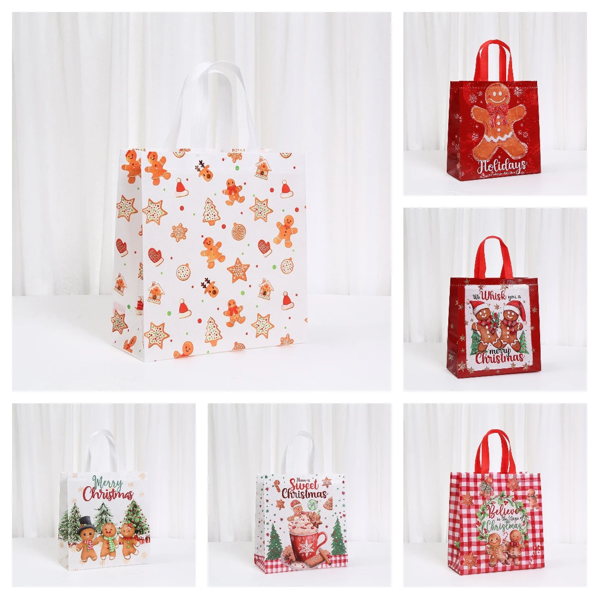 

Большие рождественские подарочные пакеты в упаковке из 6 штук — многоразовые нетканые рождественские подарочные пакеты с ручками для праздничной упаковки подарков на рождественскую вечеринку