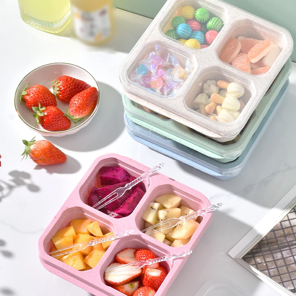 4-Grid Snack Containers Reusable Meal Prep Lunch Containers Portable for Kids Adults Home Snack Storage Bottles Kitchen Tool