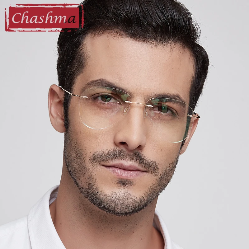 Chashma Prescription Glasses Classic Design Rimless Eyeglasses Men Optical Titanium Frames Female Customize Lens Size and Shape