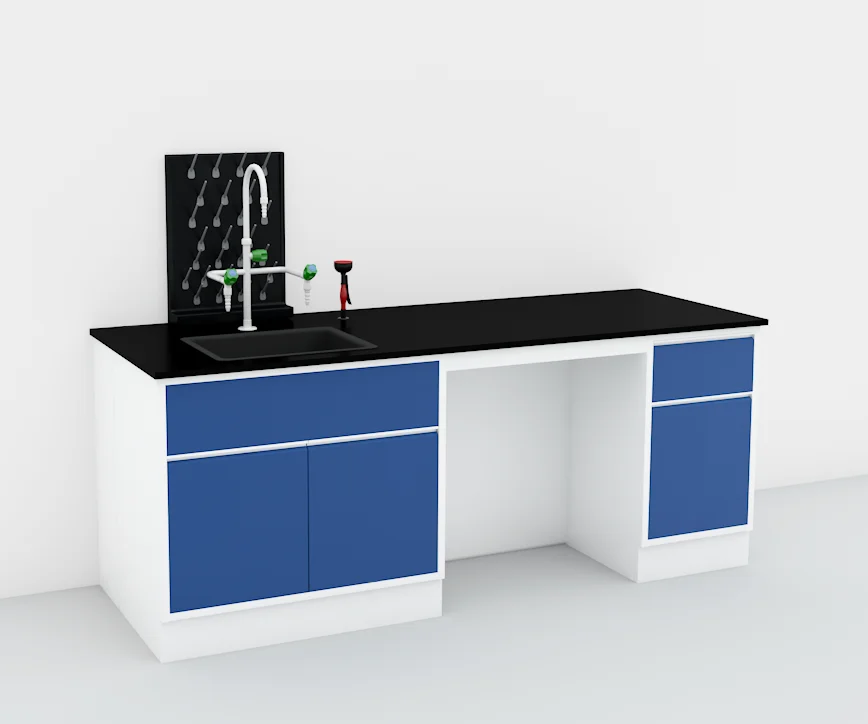 LB-FM-10 مقعد مختبر حائط مثبت على الأرض مع أرفف كاشف/صنبور ماء/صنبور