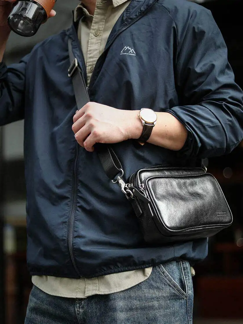 outdoor daily party luxury high-quality first layer cowhide men's crossbody bag simple casual genuine leather shoulder bag