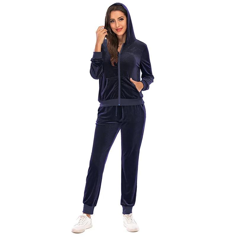 Autumn Winter Women Velour Tracksuit 2 Piece Jogging Pant Sets Hoodie Set Luxury Womens Tracksuit With Hoodie Sportswear Suit