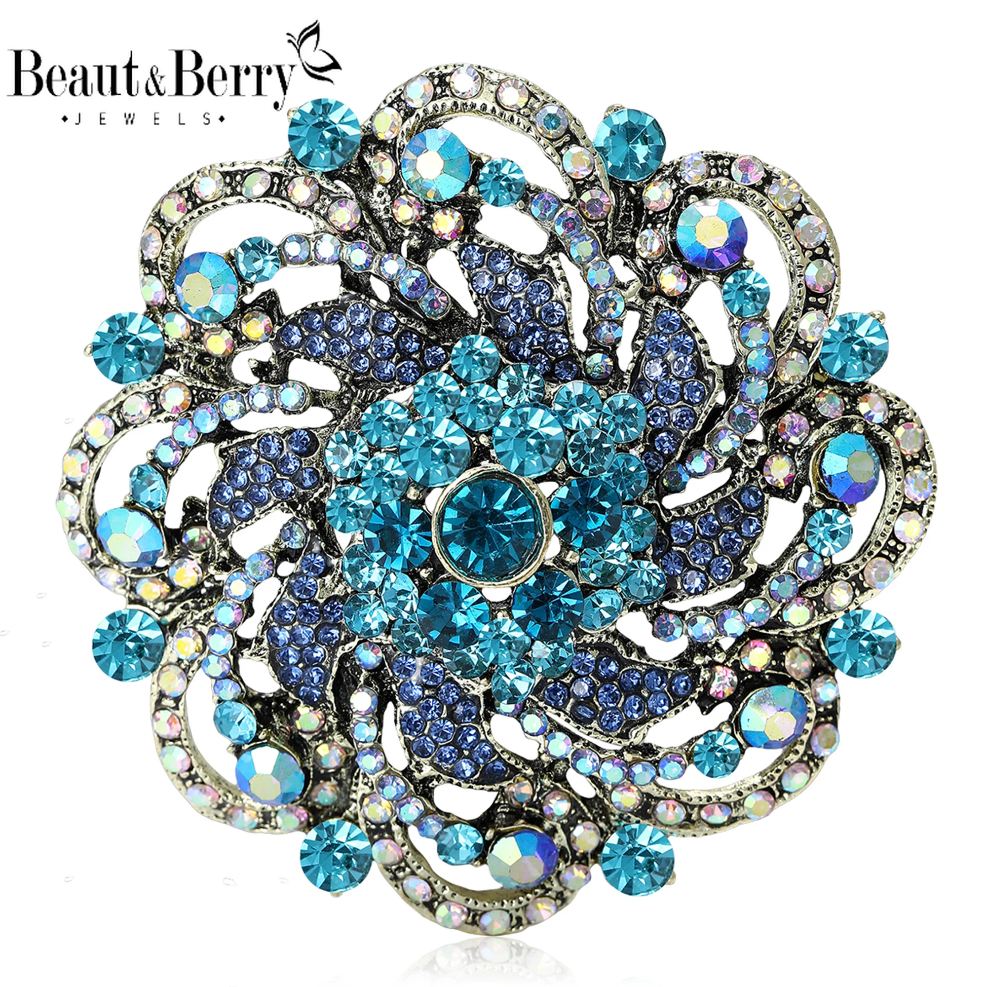 Beaut&Berry Luxury Rhinestone Hollow Sunflower Brooches for Women Plant Pins Friends Party Gifts Banquet Jewellery Accessories