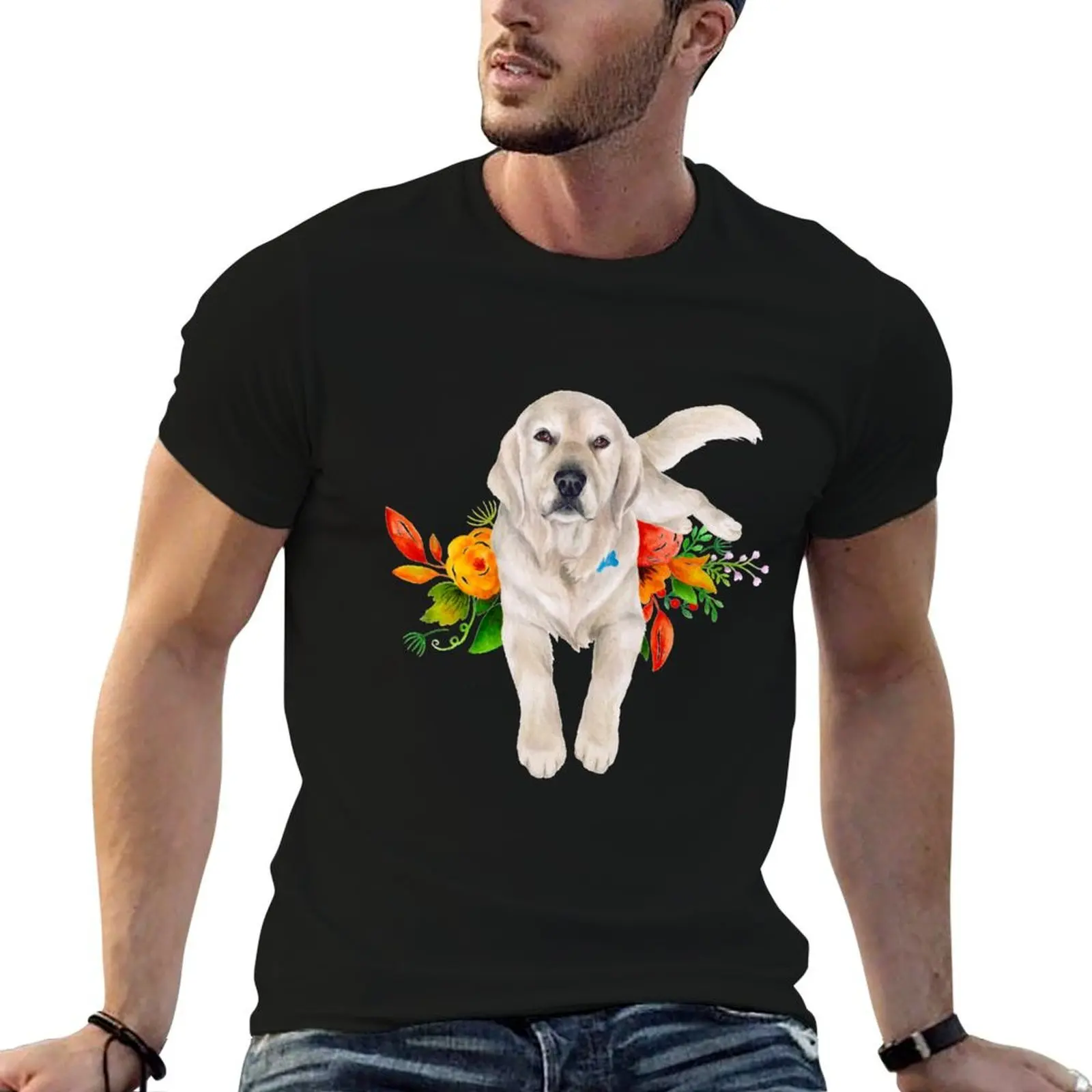 

Golden Retriever with Flowers T-Shirt t shirt custom print mens graphic t shirts T-Shirt
