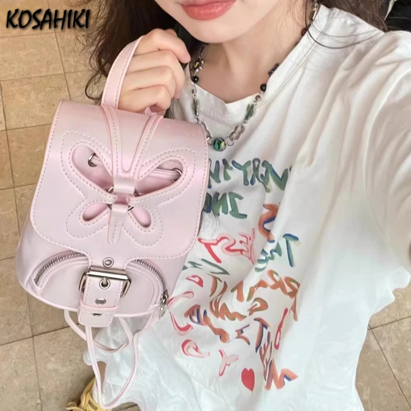 

2025 New Women Hollow Out Bow Mini Backpacks Sweet Y2k Aesthetic Fashion Backpack Casual Chic Kawaii All Match Schoolbags Trendy