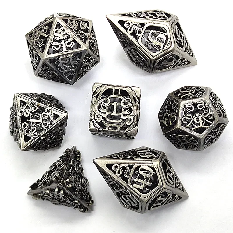 7PCS Metal Digital Dice Set Portable Multicolour Mold Polyhedron Toy for Table Board Interaction Playing Game for Kids Adult