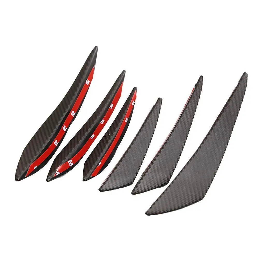 6 Pieces Universal Carbon Fiber Front Bumper Lip Splitter Fins Spoilers Set