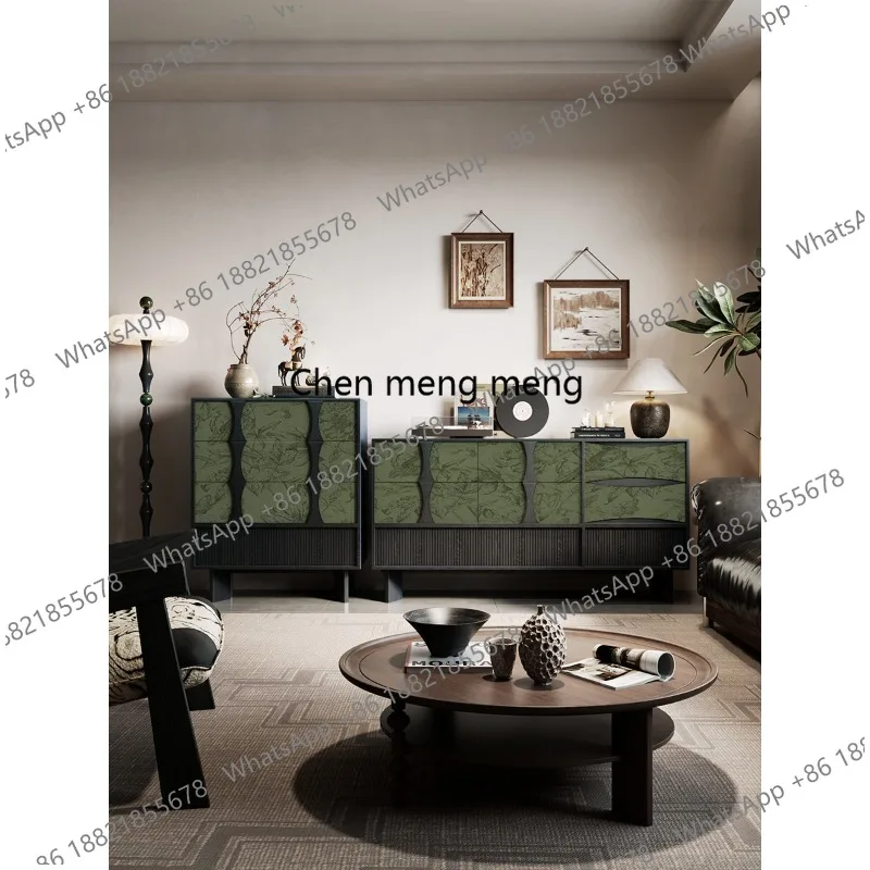 Medieval solid wood living room entrance storage storage combination cabinet multi-scene against the wall