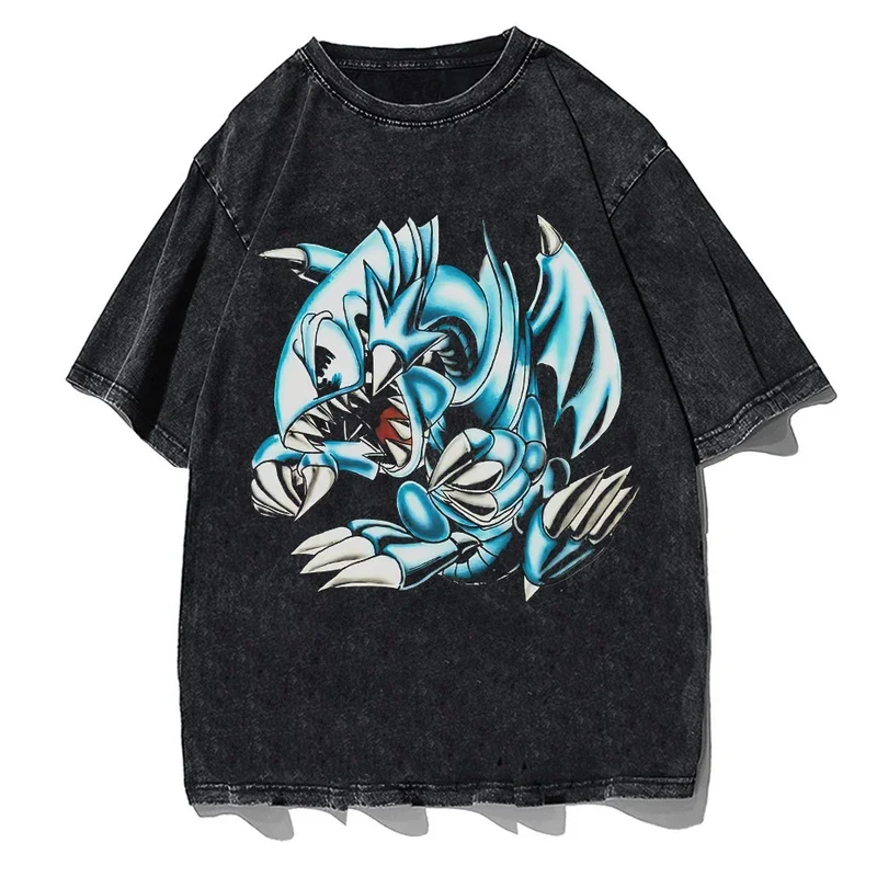 Summer washed t-shirt hip hop streetwear dinosaur printed T shirt Harajuku cotton casual T shirt short sleeve men women T shirt