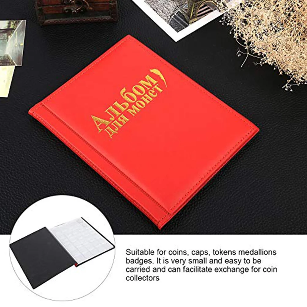 ألبوم مجموعة العملات المعدنية 250 جيوب، 10 صفحات، غطاء صناعي محمول باللون الأحمر لجامعي كتب تخزين العملات المعدنية الآمنة