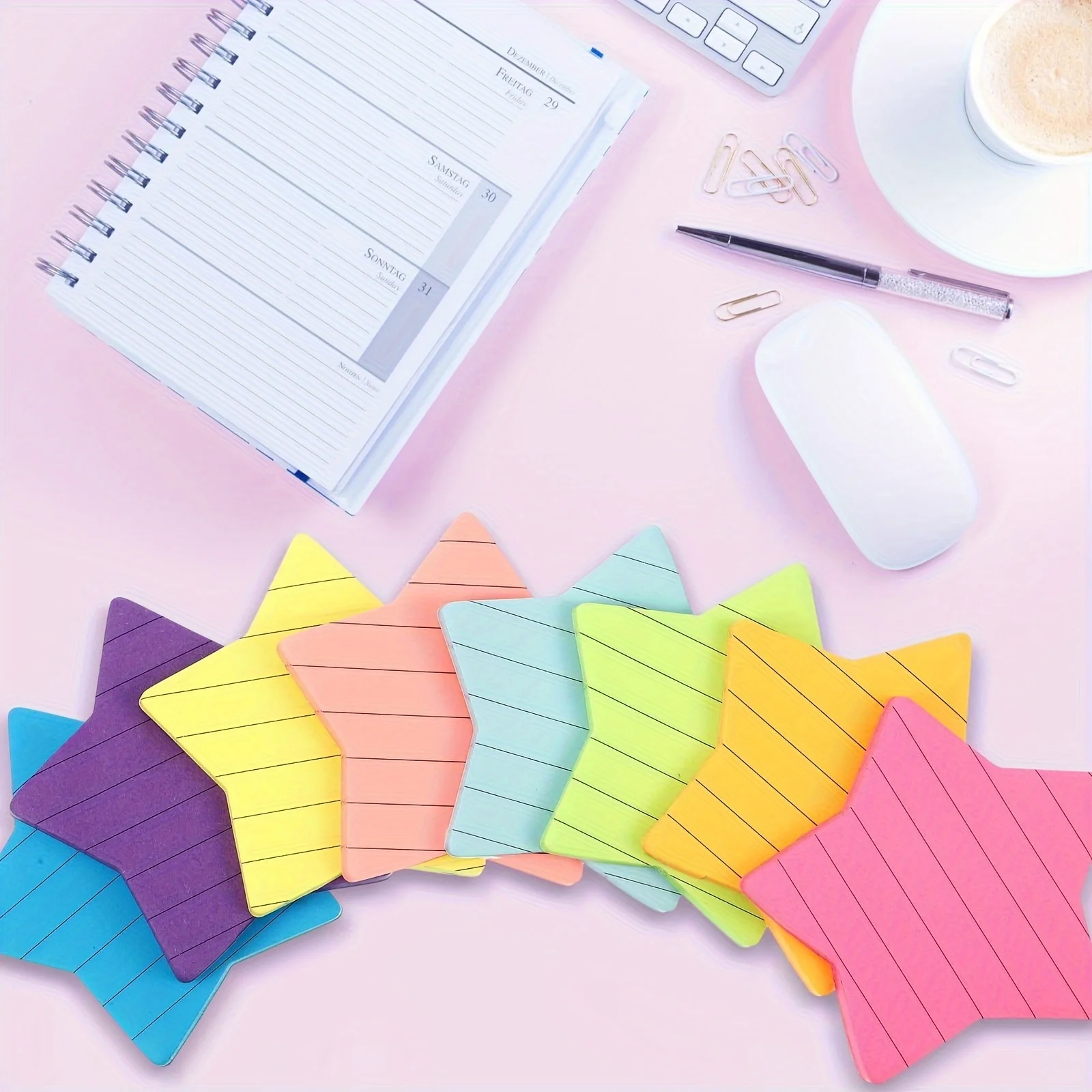 8 قطعة ملاحظات لاصقة مبطنة على شكل نجمة 6 ألوان زاهية ملونة لوحة لاصقة 30 ورقة/وسادة منصات ملاحظة ذاتية اللصق