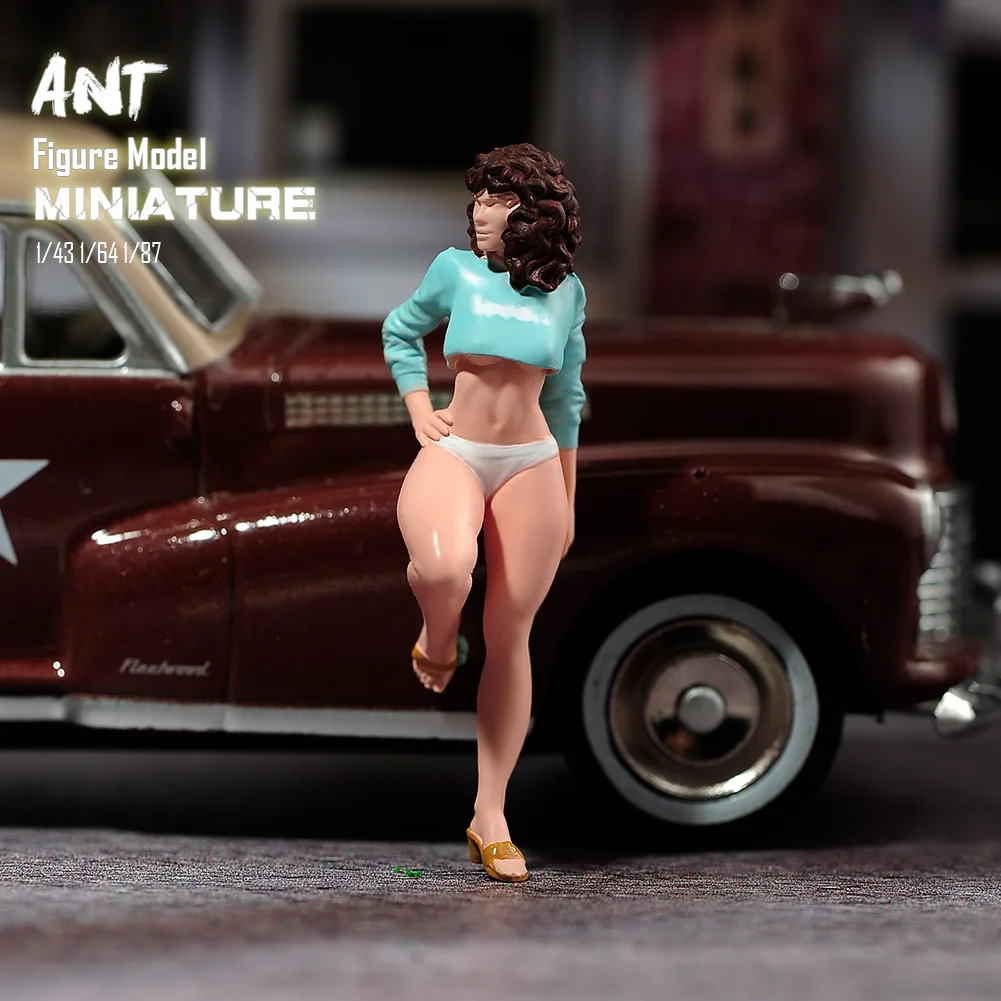 Pretty Miniature Model 1/43 1/64 1/87 A Sexy Female Model Leaning Against The Car The Painted Figure Model Toys View Decoration