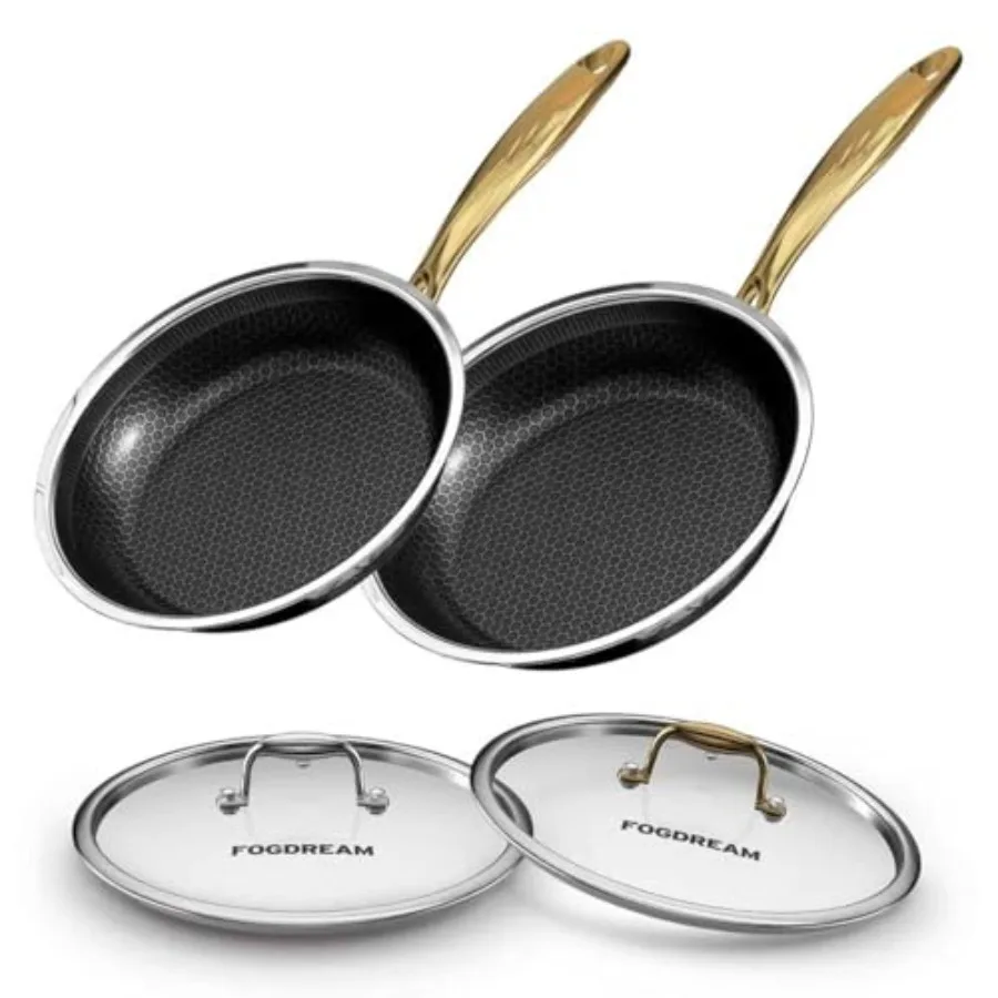 

1011 Non Stick Frying Pans Stainless Steel Skillet with Lid Tri-Ply Stainless Steel for All Cooktops Dishwasher and Oven-Safe C