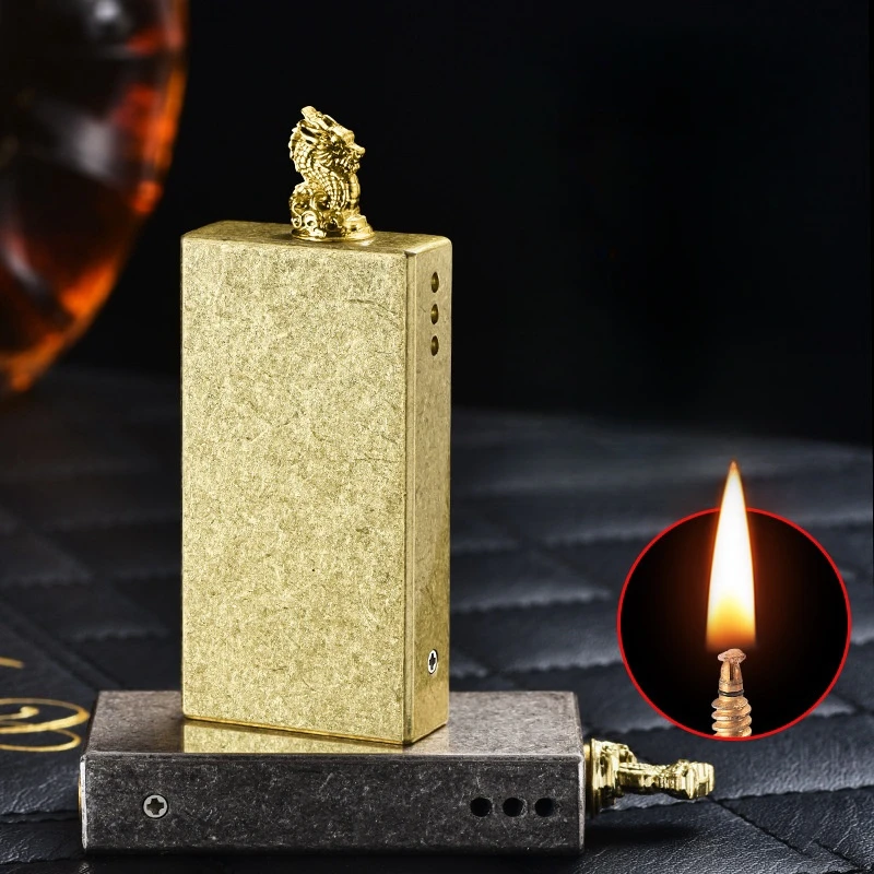 Retro Dragon Head Mechanical Pull-out Ignition 10000 Times Match Kerosene Lighter Outdoor Camping Make A Fire Portable Igniter