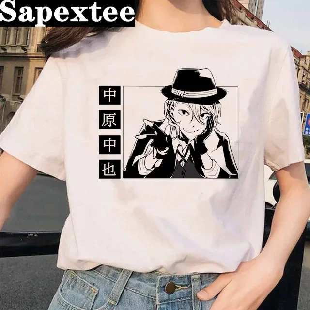 Bungou Stray Dogs Anime Funny Print Harajuku Top Women T-shirt Casual ladies basic O-collar Short Sleeved T-shirt Girl,Drop Ship