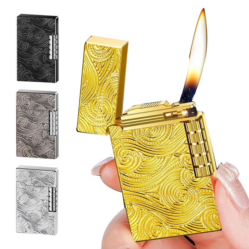 DK-882  Steel Sound Side Sliding Grinding Wheel Inflatable Oblique Fire Lighter Elegant Open Flame High-end Gift Lighter