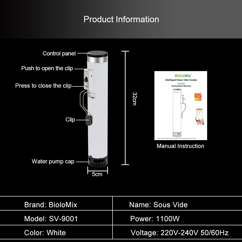 BioloMix-Circulador de Imersão Térmica Impermeável com App Control, Smart Wi-Fi Sous Vide Cooker, IPX7, 4ª Geração, Super Slim