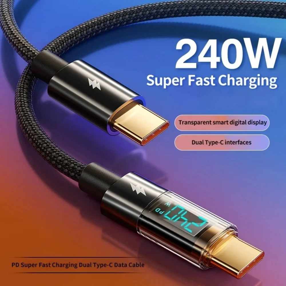 

240W Type C to Type C Fast Charge Cable 100W Digital Display USB To Type C Quick Charging Cord For Xiaomi Huawei Samsung iPhone