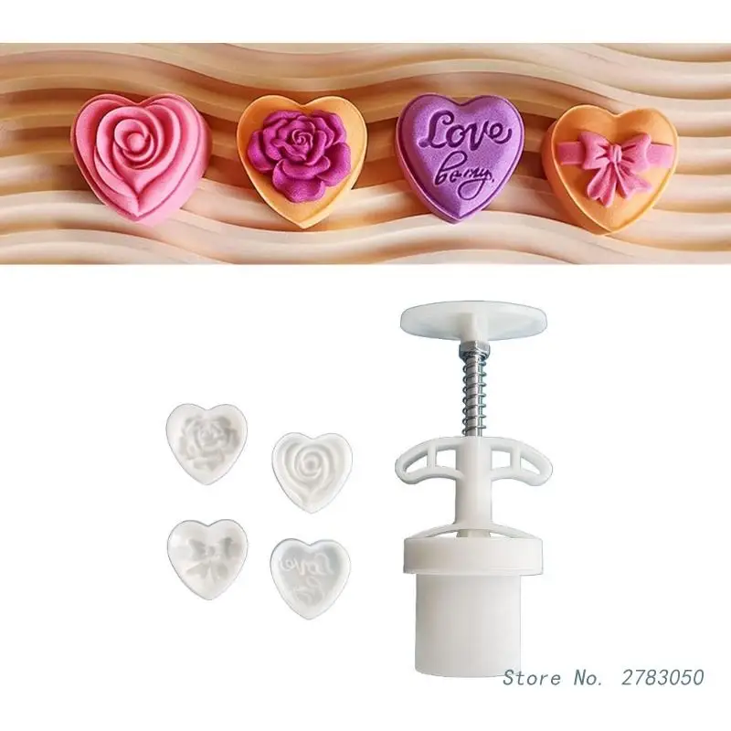 30g/50g Love Heart Rose Moon Cake Mold Mid-Autumn Festival Mooncake Makers Cookie Stamps Hand Pressure Mooncake Baking Tool